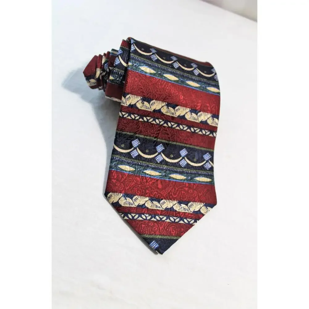 Vintage CLAIBORNE Silk Necktie, Maroon, Blue , Off-White, 4 X 58 Inches